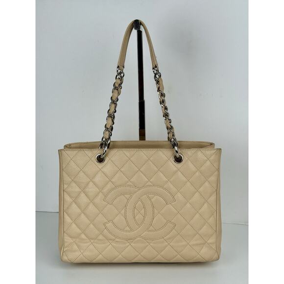 CHANEL Caviar Quilted Grand Shopping Tote Bag in Beige - Picture 1 of 14